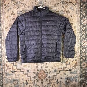 Eddie Bauer men’s down filled puffer jacket EB650 large gray outdoor quilted